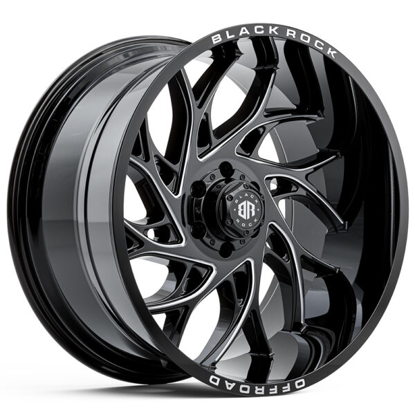 BLACK ROCK STRYKER GLOSS BLACK MILLED 4X4 RIMS FOR OFF-ROAD TRUCK SUV 4WD 22 INCH