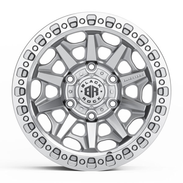 BLACK ROCK CAGE SILVER MACHINED 4X4 RIMS FOR OFF-ROAD TRUCK SUV 4WD