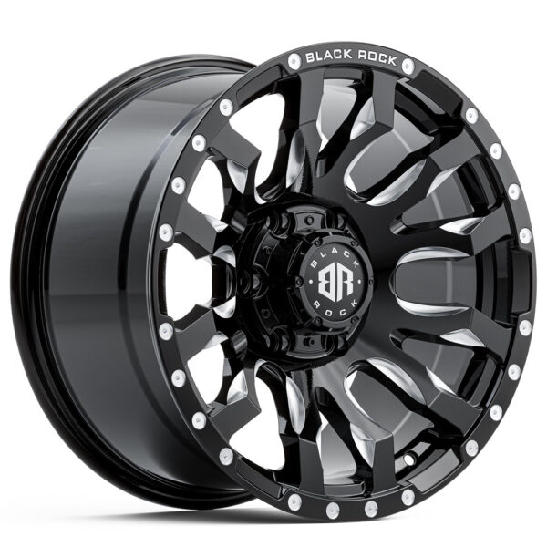 BLACK ROCK VULCAN GLOSS BLACK MILLED 4X4 RIMS FOR OFF-ROAD TRUCK SUV 4WD INCH 18 INCH 20 INCH