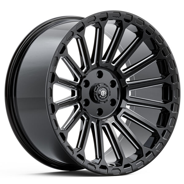 BLACK ROCK EMPIRE GLOSS BLACK MILLED 4X4 22 INCH RIMS FOR OFF-ROAD TRUCK SUV 4WD
