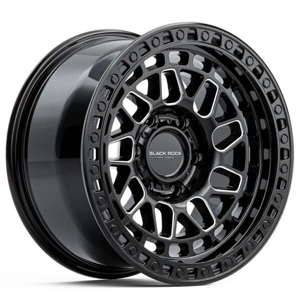 BLACK ROCK FURY GLOSS BLACK MILLED 4X4 RIMS FOR OFF-ROAD TRUCK SUV 4WD