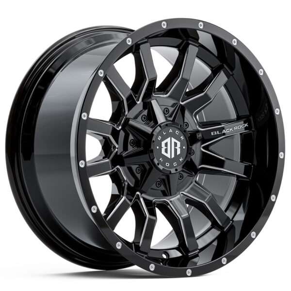 BLACK ROCK PREDATOR GLOSS BLACK MILLED 4X4 RIMS FOR OFF-ROAD TRUCK SUV 4WD 17 INCH 20 INCH 22 INCH