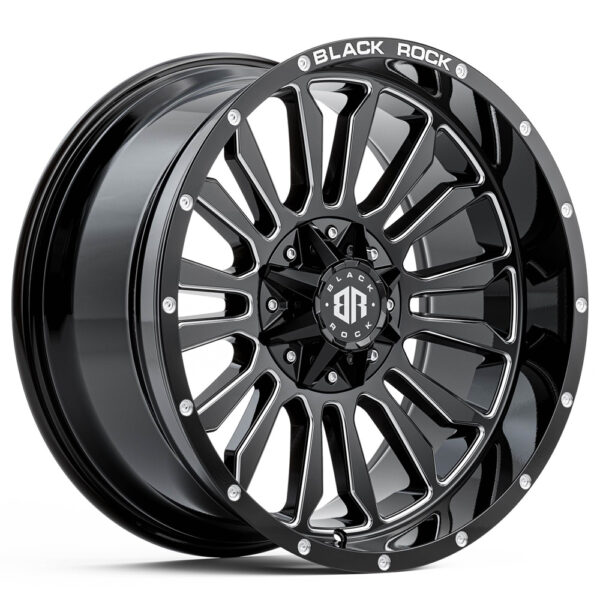 BLACK ROCK VICTORY GLOSS BLACK MILLED 4X4 RIMS FOR OFF-ROAD TRUCK SUV 4WD 20 INCH